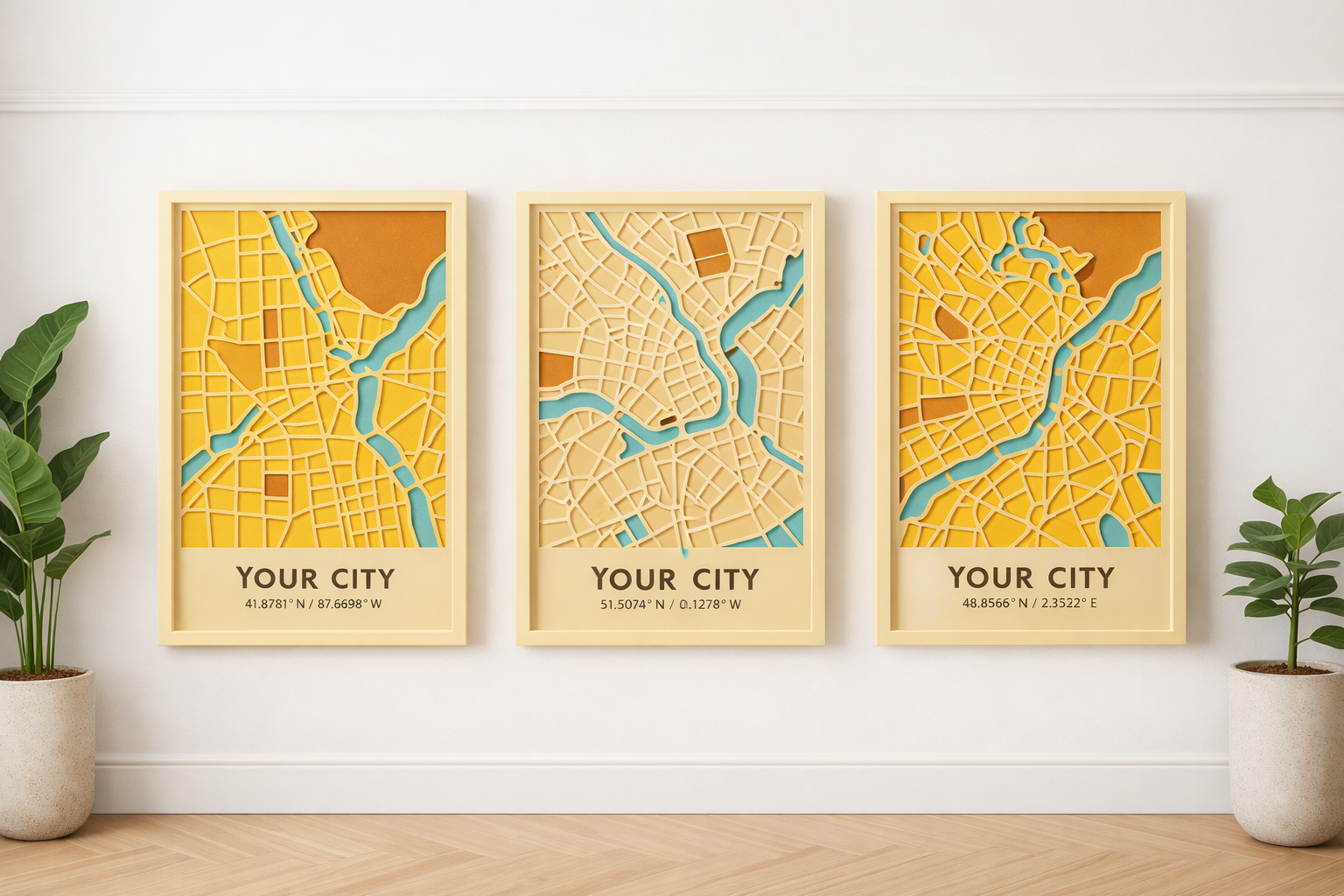Personalized City Map Wall Art 3d cut